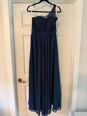 JJs House One-Shoulder Navy Blue Evening Gown Size 10